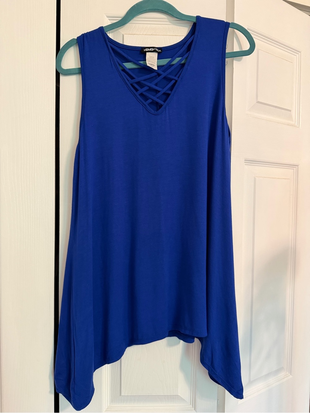 Royal Blue Crisscross V-Neck Sleeveless Top